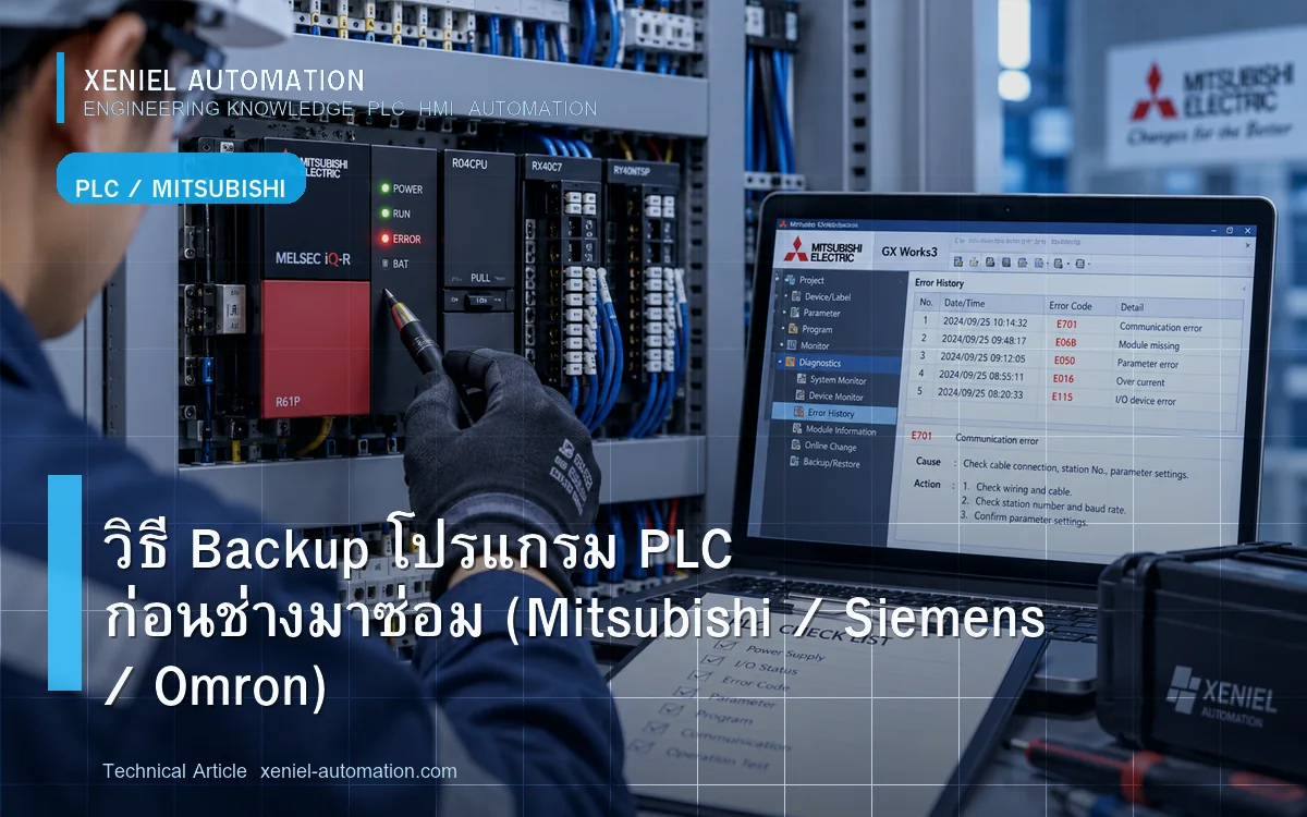 วิธี Backup โปรแกรม PLC ก่อนช่างมาซ่อม (Mitsubishi / Siemens / Omron)